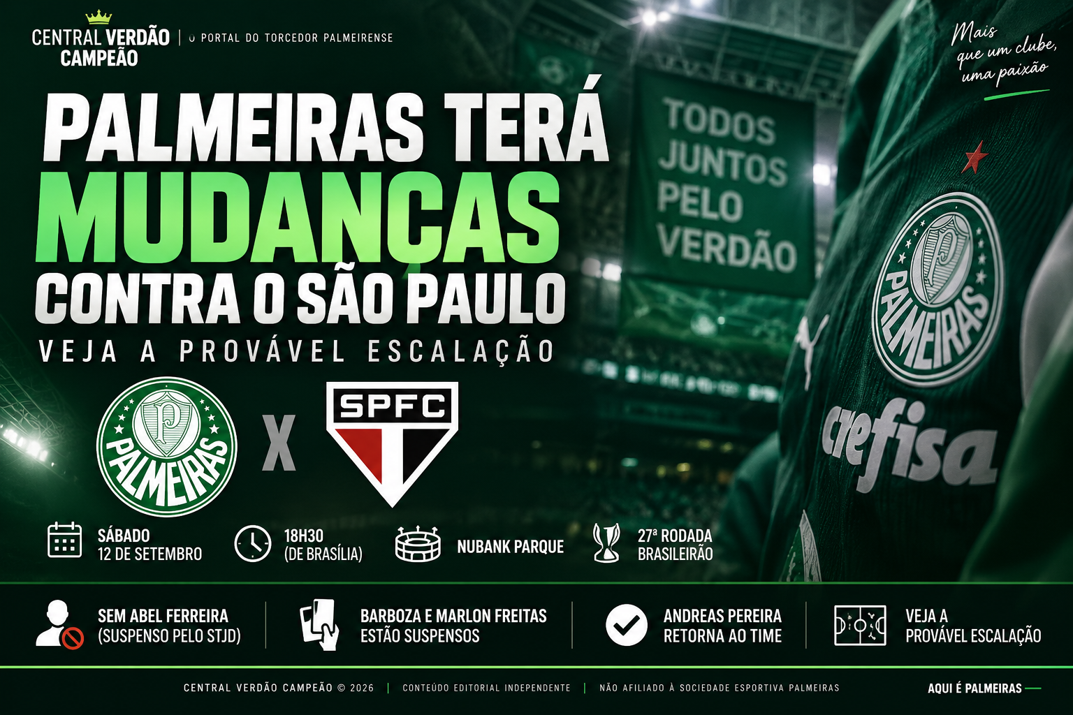 Palmeiras terá mudanças contra o São Paulo; veja a provável escalação
