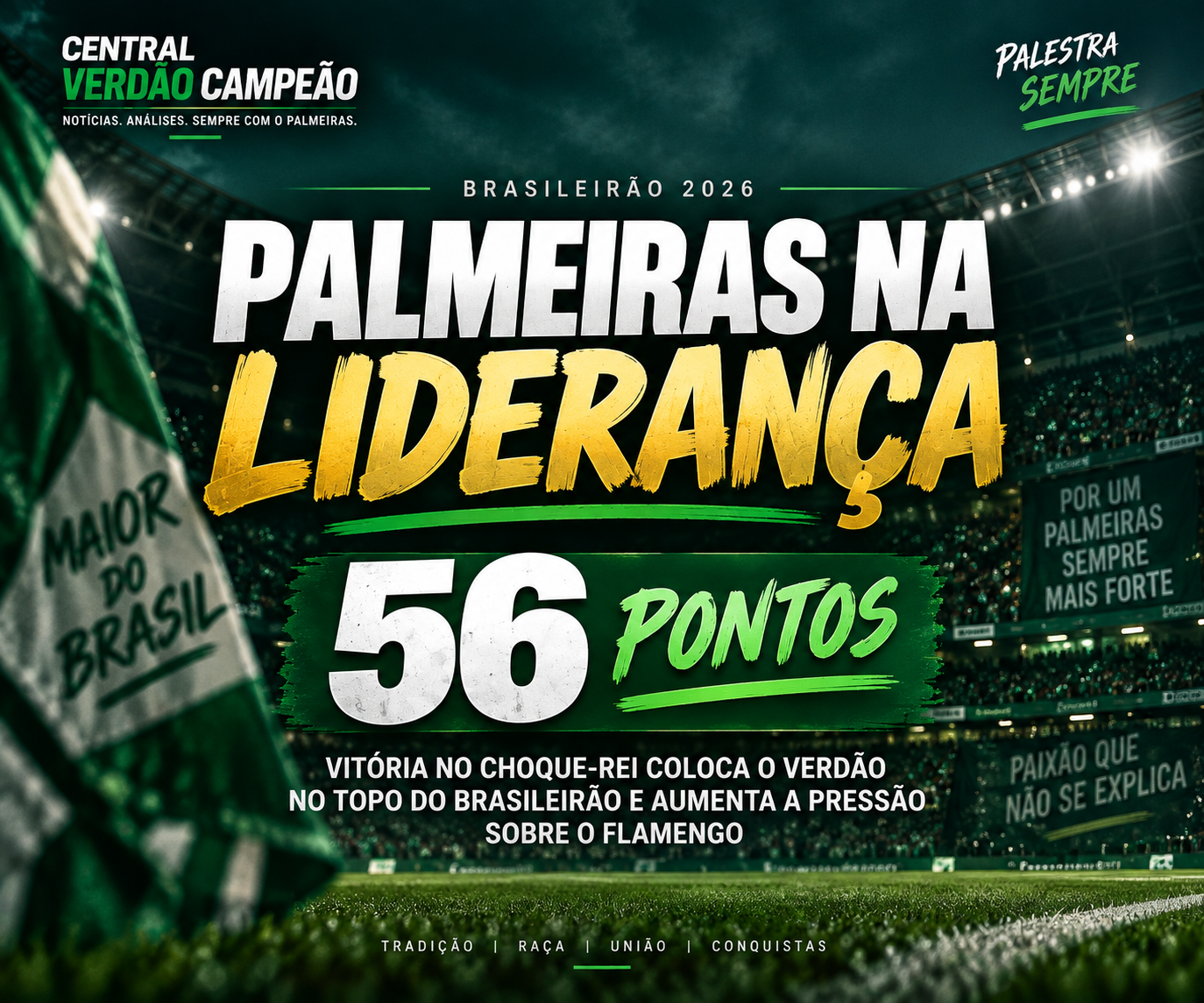 Palmeiras assume liderança do Brasileirão e joga pressão no Flamengo após vencer o São Paulo